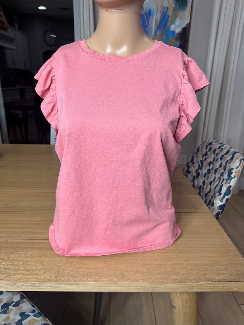 PAIGE Pink Ruffle Sleeve Short Sleeve Tee 100% Cotton